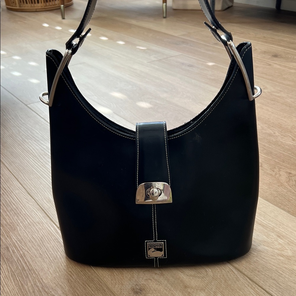 Dooney & Bourke Black Lesther Shoulder Bag with Silver Hardware